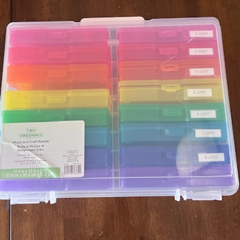 Photo and Craft Keeper.  Rainbow colors.  16 individual cases in a carrying case